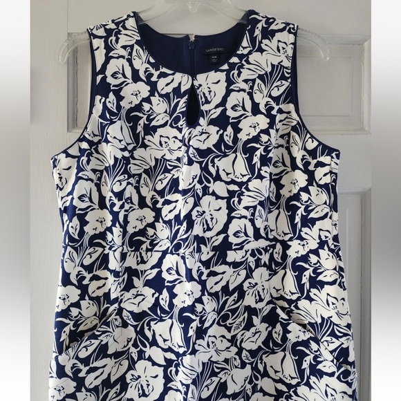 NWOT Lands’ End Navy White Floral Shift Dress Petite 6P Keyhole Stretch Pockets - Picture 7 of 13
